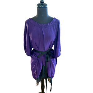 NWT Vera Wang Purple Silk Blouse w/Black Wrap Around Belt  Size 8